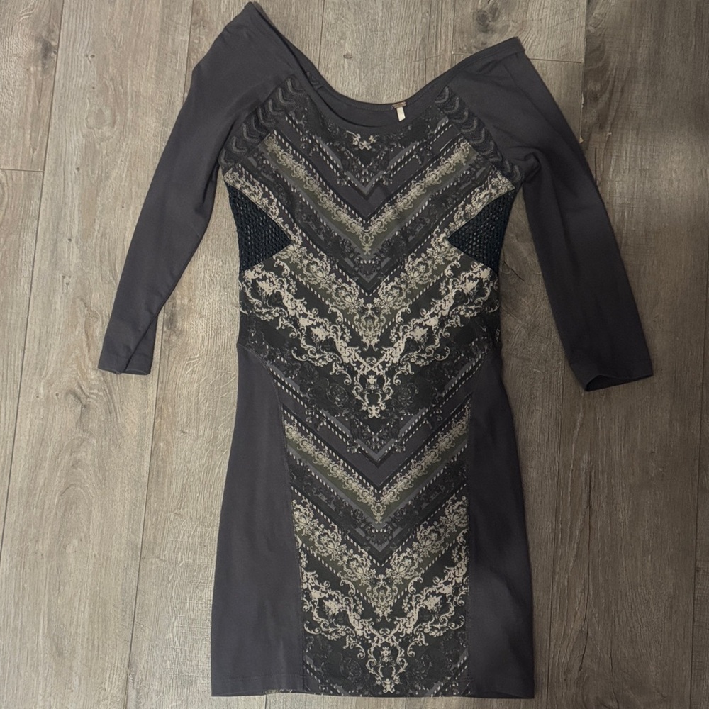 Free People Charcoal and Black Long Sleeve Dress